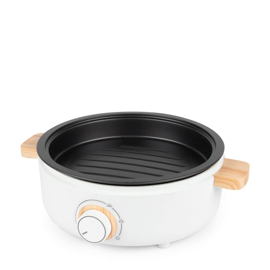 AROMA 【Low Price Guarantee】Whatever Pot, Indoor Grill, Cooking, Hot Pot  with Glass Lid, Bamboo Handles, 