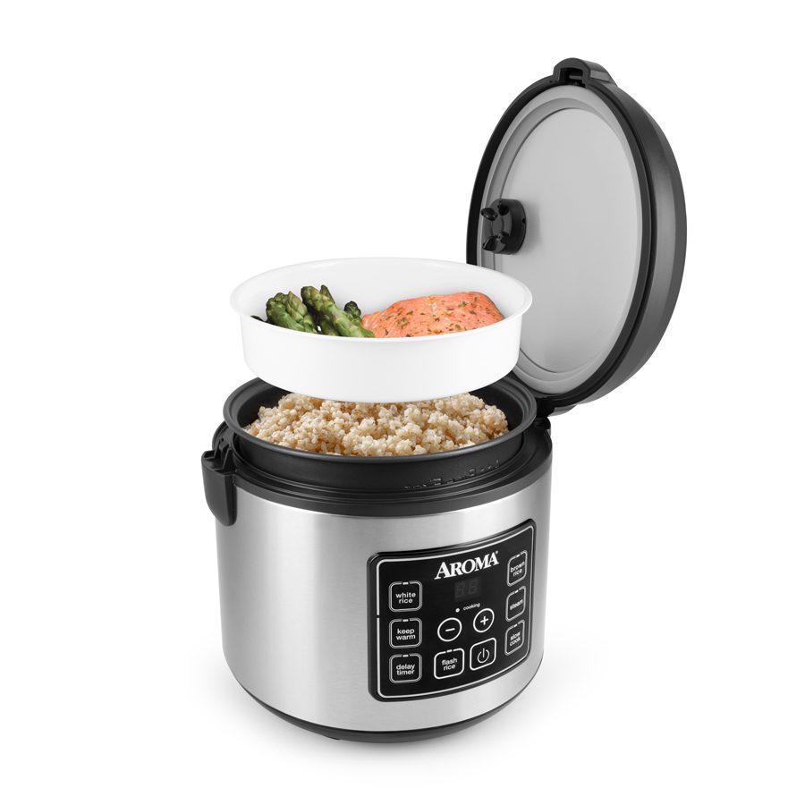 Aroma 20 Cup Cooked (10 cup uncooked) Digital Rice Cooker, Slow Cooker,  Food Steamer, SS Exterior (ARC-150SB)