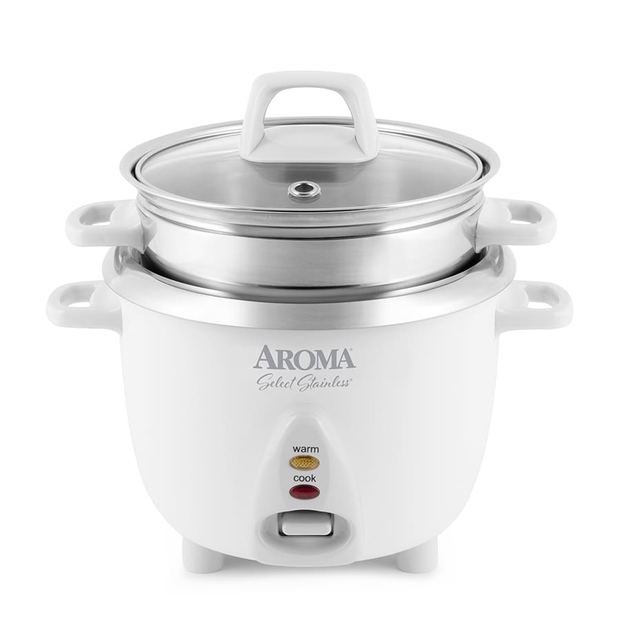 Aroma Housewares 4-Cup Cooked 1qt. Rice & Grain Cooker with Automatic Warm Mode, Steamer, One-Touch Operation, White ARC-302-1NG,2 Cup Uncooked