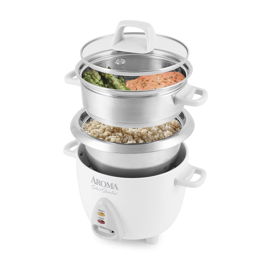 AROMA® 14-Cup (Cooked) / 3Qt. Select Stainless® Rice & Grain Cooker, White,  New, ARC-757-1SG 