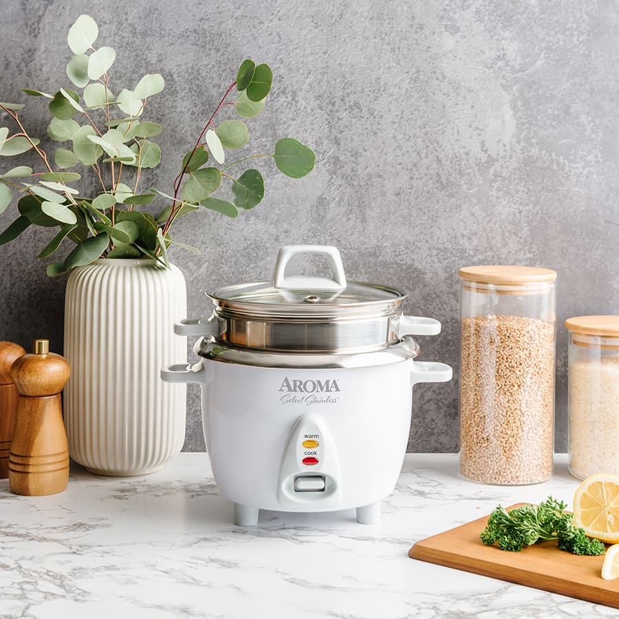 Aroma Housewares 4-Cup Cooked 1qt. Rice & Grain Cooker with Automatic Warm Mode, Steamer, One-Touch Operation, White ARC-302-1NG,2 Cup Uncooked