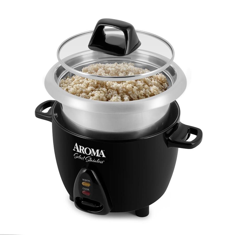 aroma housewares 6-cup (cooked) / 1.2qt. select stainless pot-style rice  cooker, & food steamer, one-touch operation, white