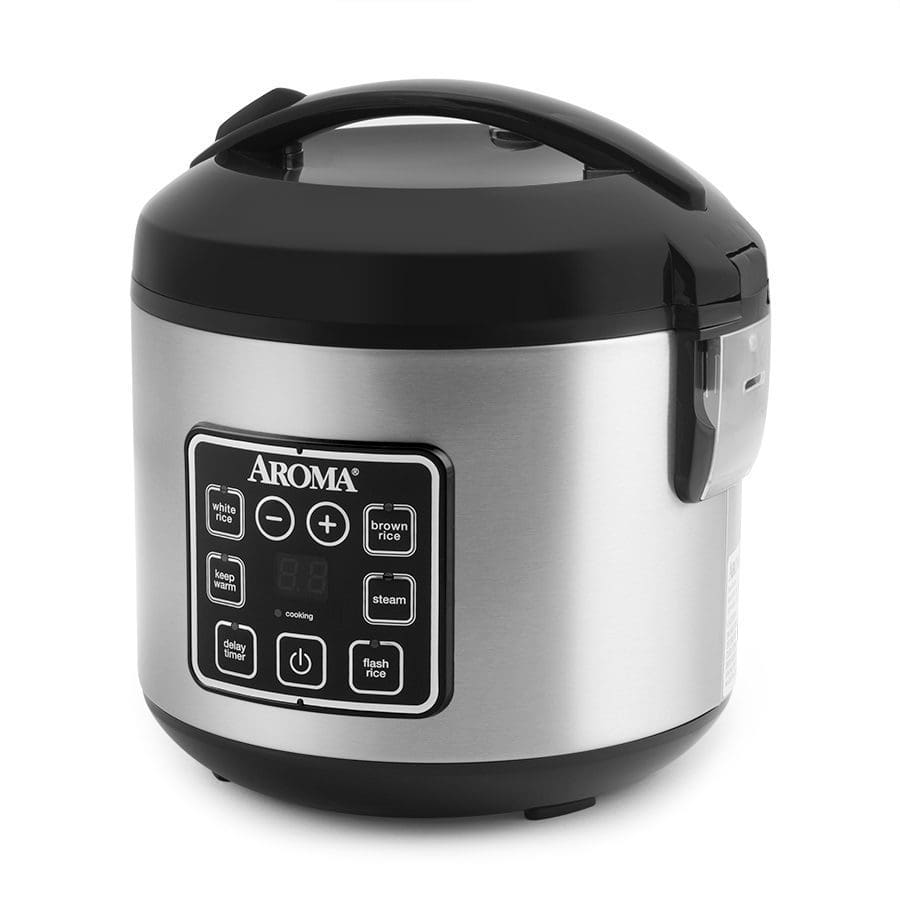 AROMA Cool-Touch Rice Grain Cooker and Food Steamer Stainless Silver 8-Cup  (Cooked) / 2Qt. 