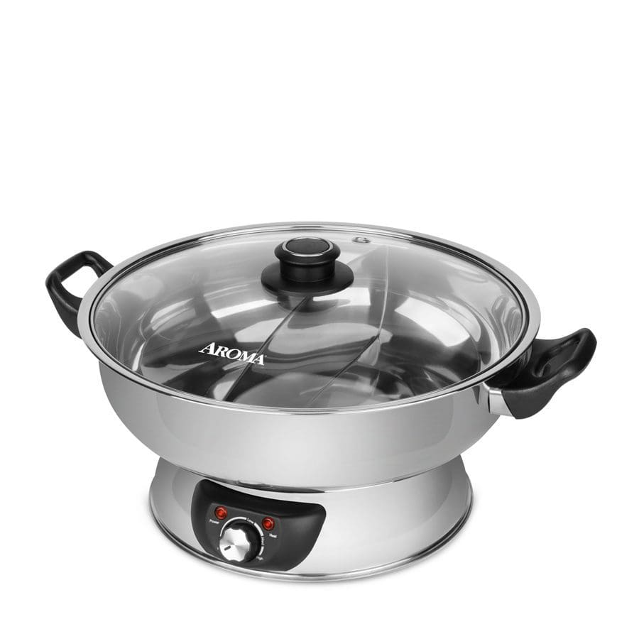 Electric Hot Pot Shabu Dual Site Cooker Stainless Steel Kitchen Cookware W/  Lid