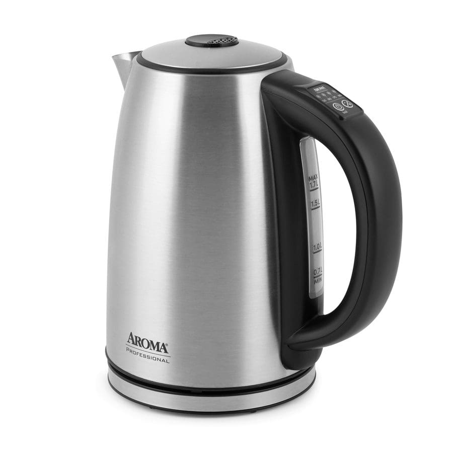 AROMA 7-Cup Black Glass Corded Electric Kettle with Digital