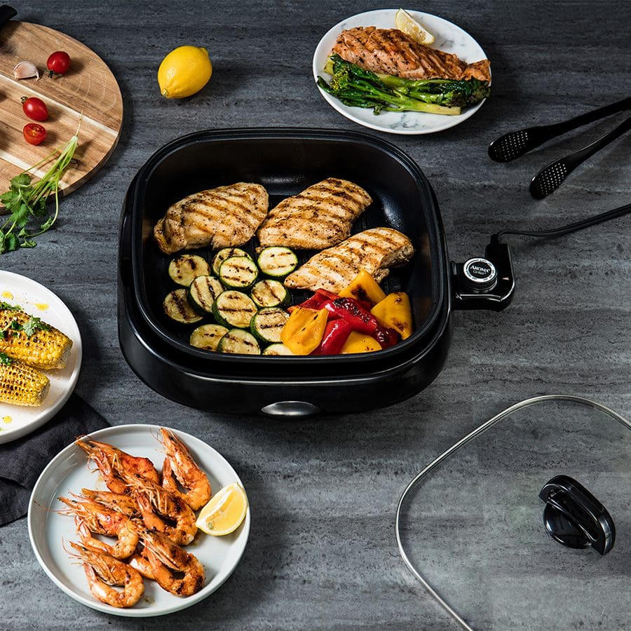 3 in 1 Multifunctional Electric Griddle Electric Skillet Indoor Smokeless  Electric Griddle Electric Skillet with Removable Non-Stick Plate+Pot+Lid