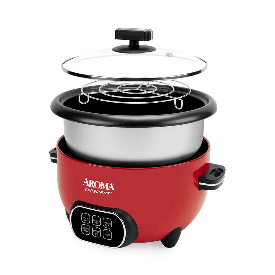 AROMA® 20-Cup (Cooked) Super Pot® Rice & Grain Cooker, Food Steamer &  Multicooker with Sauté, Soup, and Spanish Rice Functions, Automatic Keep  Warm Mode, Steam Rack Included, Red (ARC-1021DR) 