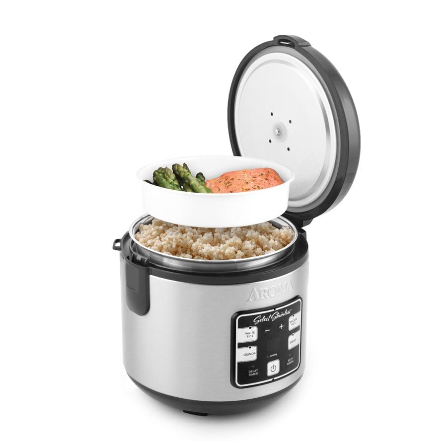 Aroma Housewares Select Stainless Digital Rice Grain Multicooker, Rice Cooker 4 Cup Uncooked, ARC-914SBDS