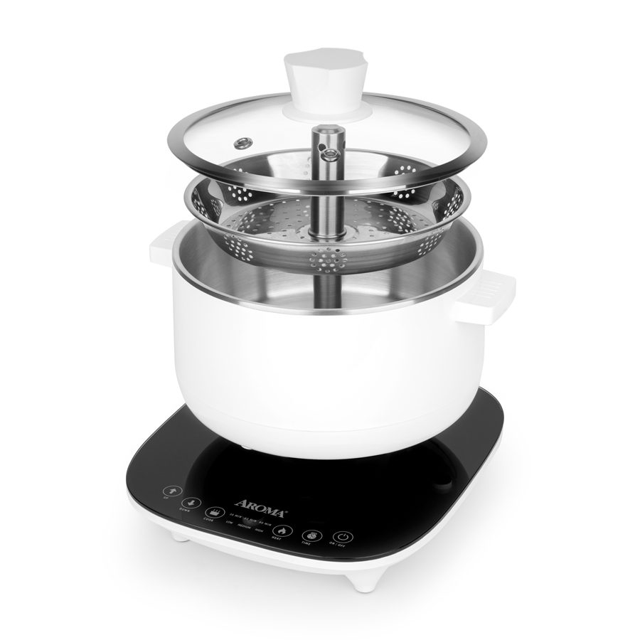 Get Aroma Stainless Steel 2 in 1 Hot Pot with Glass Lid, White 2.5